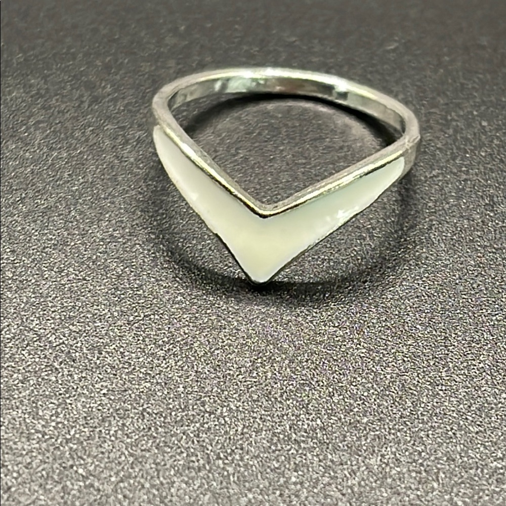 Silver and White Chevron Ring